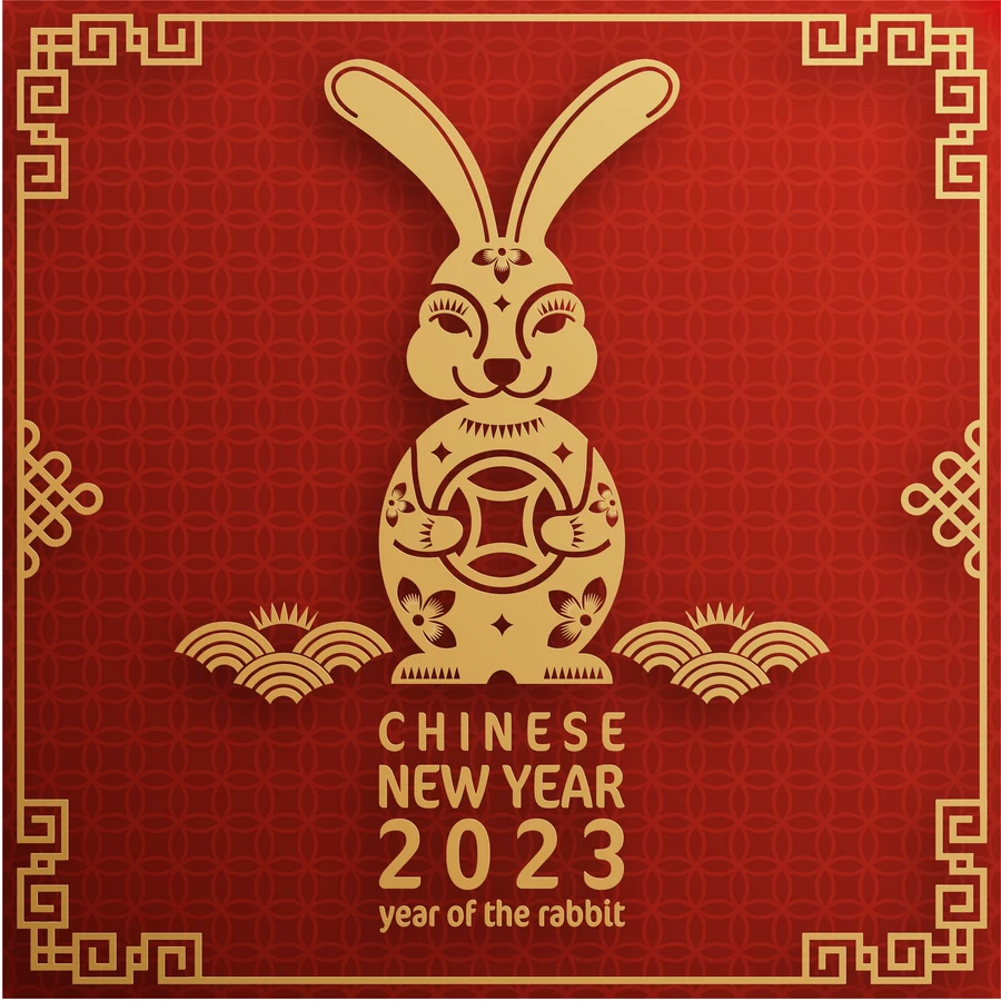 2023兔年新年快乐春节喜庆剪纸金箔插画海报展板背景AI矢量素材【003】